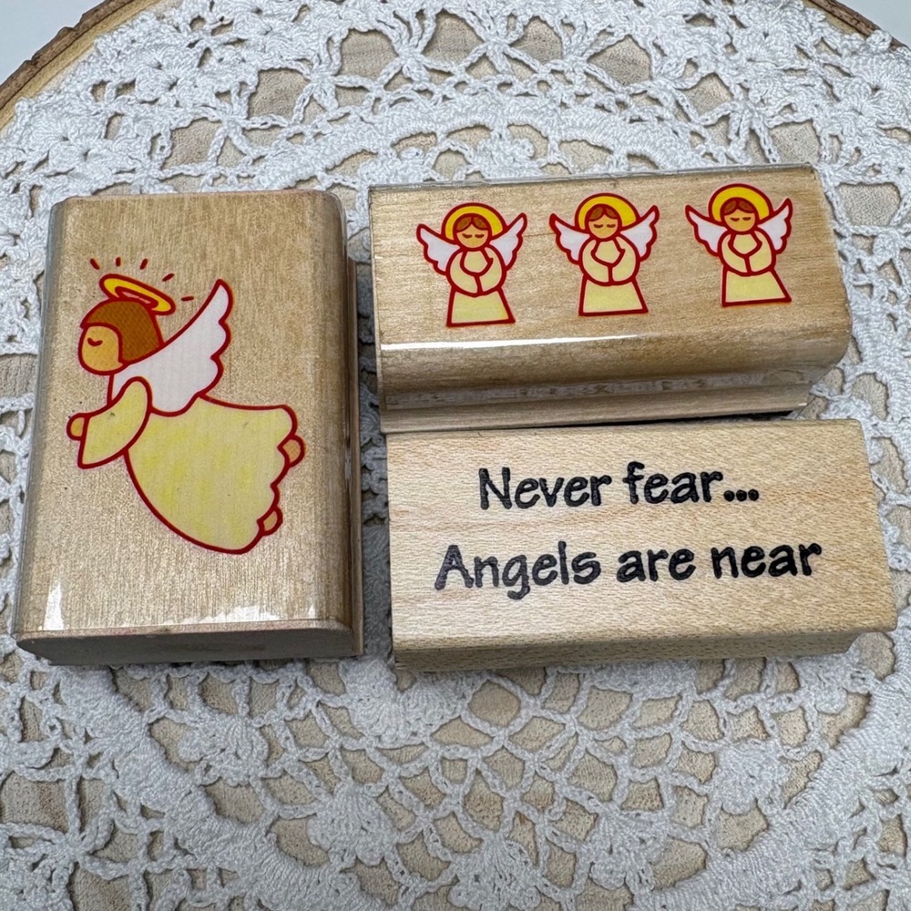 Vintage Angel Stamp Lot Wood Mounted Rubber Stamps